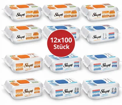 Produktbild von Sleepy Easy Clean Oberflächenreinigungstücher – 6x100 Orange + 6x100 Blau | Streifenfreie Fenster