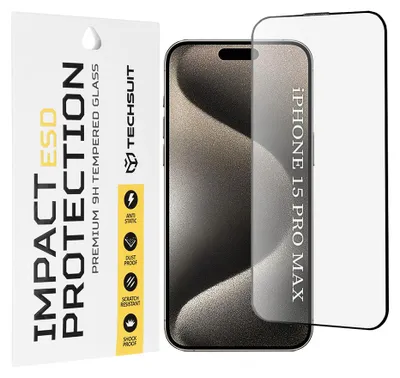 Zdjęcie produktu dla Techsuit – ochronne hartowane szkło ESD do iPhone 15 Pro Max – czarne