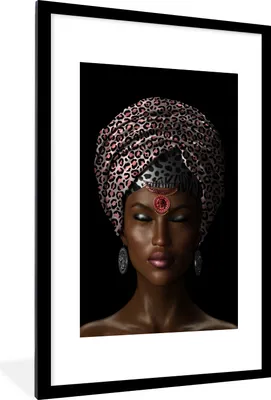 Produktbild von MuchoWow® MuchoWow® Gerahmtes Poster Frau - Farben - Kopftuch 60x90 cm - Poster mit zchwarzem Bilderrahmen - Dekoration - Wandposter Wohnzimmer - Hochwertig