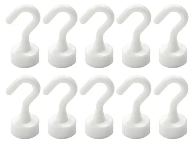 Magnet Haken 10er Set, Weiß, 5 kg Tragkraft, Neodym
