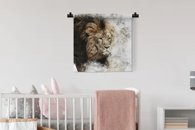 Produktbild von MuchoWow® Wandteppich Wandbehang Löwe - Rauch - Tiere 60x60 cm Tapisserie Dekoration Wandtuch - Dekorationen - Wand Decke