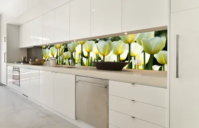 Produktbild von Küchenrückwand Folie selbstklebend WEIßE TULPEN 350 x 60 cm - Klebefolie - Dekofolie - Spritzschutz für Küche -
