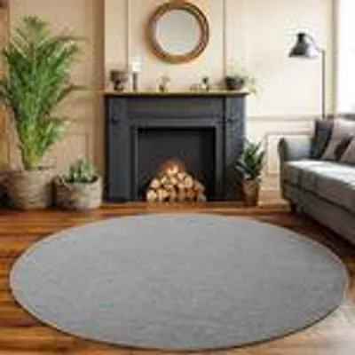 Produktbild von Bouclé Teppich für Wohnzimmer Schlafzimmer Büro weich pflegeleicht strapazierfähig vielseitig kombinierbar , Größe : 120 cm Rund , Farbe : Silber-1