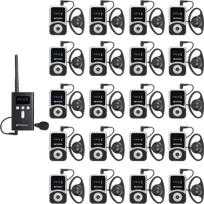 A collection of wireless tour guide systems arranged in a grid pattern on a white background.