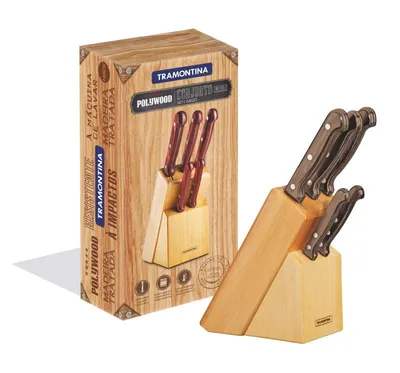Produktbild von Tramontina Pakkaholz Küchenmesserset mit Messerblock, 6-Teilig, 21199/983, Braun