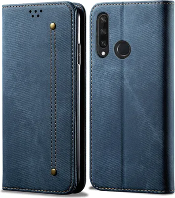 Produktbild von Huawei Y6P Hülle, LaimTop Denim Leder Brieftasche Magnetverschluss Flip Bookstyle Schutzhülle mit Standfunktion für Huawei Y6P Huawei Y6P Blau