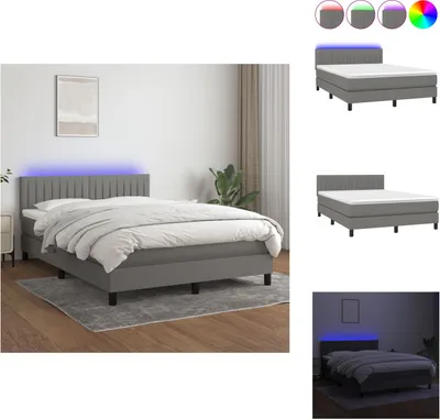 Immagine prodotto di vidaXL Letto a molle con materasso e tessuto LED grigio scuro 140x200 cm - Letti e strutture letto