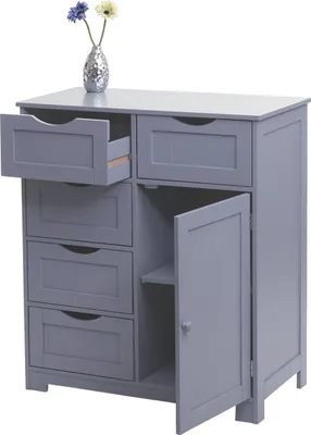 Obrázek produktu pro Komoda HWC-B65, zásuvková skříňka, 5 zásuvek a 1 dvířka 80x70x35cm  šedá