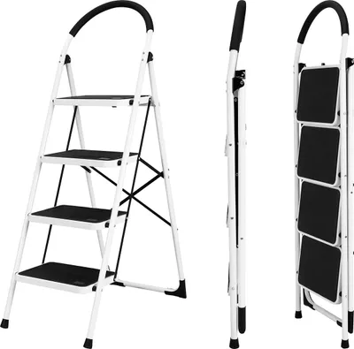 Produktbild von Craftfull Klapptritt CF-130A - Stahl-Trittleiter - Anti-Rutsch - Klappbar - Sicherheitsriegel - Haltegriff - 150 kg - 2-5 Stufen (4 Stufen)