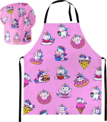 Produktbild von Kochmütze + Kochschürze Koch Set 2tlg. Für Kinder, Jungen und Mädchen, Kochhaube Schürze mit Klettverschluss Unicorn Baby [099]
