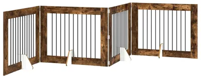 Image de vidaXL : Barrière pliante pour chien avec supports, 4 pièces, bois fumé, 401 cm