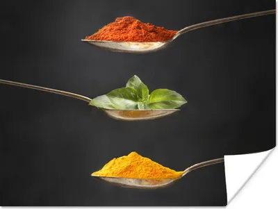 Produktbild von MuchoWow® Poster Kräuter - Löffel - Gewürze - Schwarz - Italienisch 160x120 cm - Foto Plakat