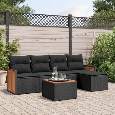 Produktbild von Design 6-tlg. Garten-Sofagarnitur mit Kissen Schwarz Poly Rattan, Gartenmöbel-Sets 2024 Neu