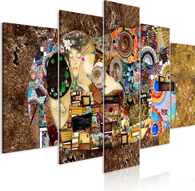 Produktbild von Leinwandbilder 200x100 cm l-A-0060-b-m Vlies Leinwandbild 5 tlg Kunstdruck modern Wandbilder XXL Wanddekoration Design Wand Bild KUSS GUSTAV KLIMT