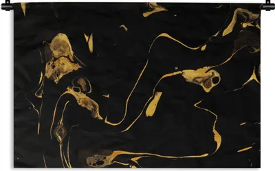 Produktbild von MuchoWow® Wandteppich Wandbehang Muster - Gold - Schwarz 150x100 cm Tapisserie Dekoration Wandtuch - Waschbar - Tapisserien - Wand-Decke