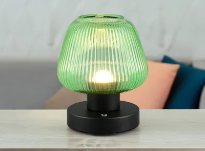 Produktbild von Kabellose kleine LED Akku Tischlampe ohne Strom, dimmbar mit Glasschirm Grün