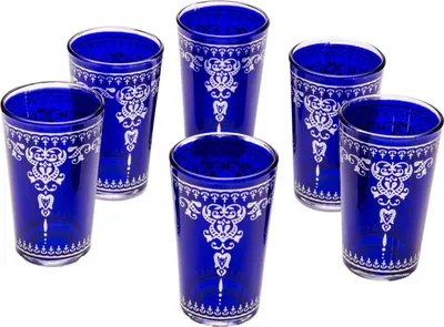 Image de Verres à thé orientaux décorés Set 6 verres Andalous Bleu argent | Verres à thé marocains Set 6 pièces Déco orientale | 6 x Verres à thé orientaux marocains décorés | Choix de couleurs