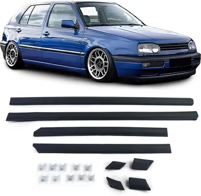 Produktbild von 4x listwy boczne drzwi zestaw LEWA + PRAWA + ZACISKI do VW Golf 3 III 4-drzwiowy z lat 1991-1997