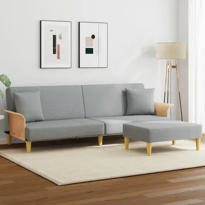 Produktbild von Maison Exclusive - Schlafsofa 2-Sitzer mit Kissen und Fußhocker Hellgrau Samt
