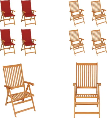 Immagine prodotto di vidaXL Sedie da giardino 4 pezzi con cuscini rossi in legno massiccio di teak - sedia da giardino - sedie da giardino - poltrona da giardino - sedia pieghevole