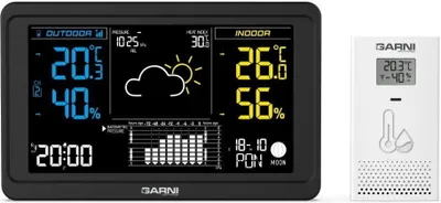 Obrázek produktu pro GARNI 618B Precise, Černá, Bílá, Domácí barometr, Vnitřní vlhkoměr, Vnitřní teploměr, Venkovní tlakoměr, Venkovní..., Barometr, Vlhkoměr, Teploměr, 10 - 99%, 10 - 99%, 2%