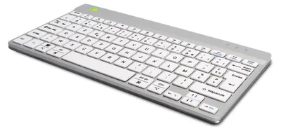 Produktbild von R-Go Tools Ergonomische Tastatur R-Go Compact Break, kompakte Tastatur mit Pausensoftware, AZERTY (FR), Bluetooth, Weiß, Mini, Kabellos, Bluetooth, Scherenschalter, AZERTY, Weiß