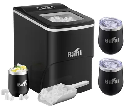 Produktbild von Bardi Deluxe Eiswürfelmaschinen-Set – 2 l – Schwarz – Inklusive 3 r Thermosbecher und Eisschaufel – SCHWARZ