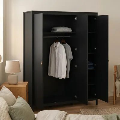 Image de Conti - Armoire 3 portes, 150x58 cm noir, penderie