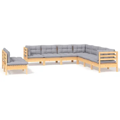 Produktbild von 9-tlg. Garten-Lounge-Set mit Grauen Kissen Massivholz Kiefer