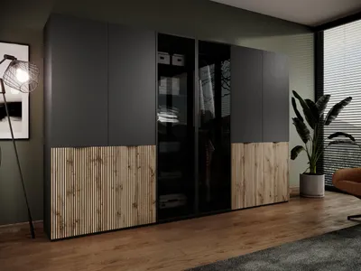 Produktbild von Masseno Drehtürenschrank ATELIO 303/200/51 cm Modern Kleiderschrank 6-türig Schwarz