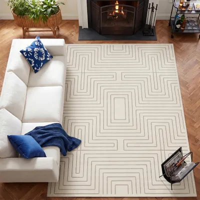 Produktbild von Tribesigns Geometrischer Kurzflor Teppich 200x300 cm, Anti-Rutsch, großer Wohnzimmerteppich waschbar, , Wohnzimmer Schlafzimmer Flur, Beige