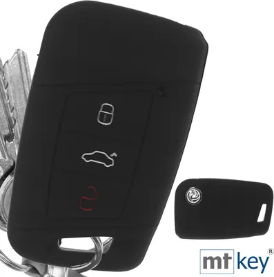 Produktbild von Auto Schlüssel Hülle Silikon Schutz Cover Schwarz kompatibel mit VW Passat B8 Arteon Skoda Kodiaq 3 Tasten KEYLESS SMARTKEY
