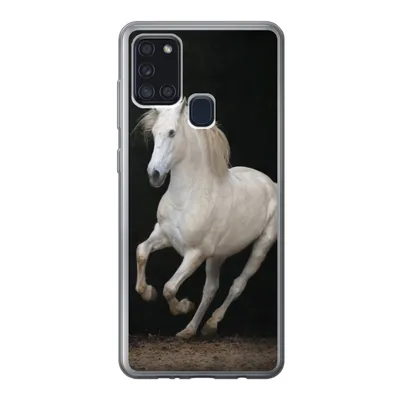 Produktbild von MuchoWow® Handyhülle Schutzhülle Hülle für Samsung Galaxy A21s Pferde - Schwarz - Porträt Silikon Softcase Handy Hülle - Hartschale