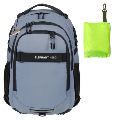 Produktbild von Schulrucksack Jungen Rucksack Elephant Hero Signature Schultasche Schulmappe Schule Ranzen 13205 Solid Grau Schwarz + Regencover