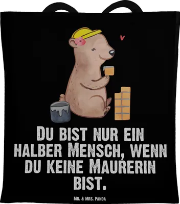 Produktbild von Mr. & Mrs. Panda Einkaufstasche Maurerin Herz - Schwarz - Geschenk, Gesellenprüfung, Tasche, Maurerbetrieb, Tote Bag, Schultasche, Witzig, Spruch, Shopping, Laptoptasche