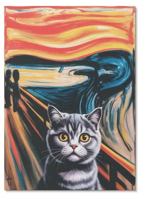 Zdjęcie produktu dla PLAKAT – 42 x 59 cm (A2) – Monako – Kot na tle malowniczego krajobrazu –  dekoracja ścienna do salonu, sypialni i przedpokoju, nowoczesny plakat, bez ramy