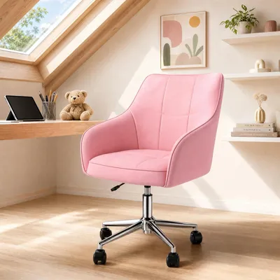 Obrázek produktu pro Kancelářská židle – ergonomická židle – výškově nastavitelná – polstrovaná – otočná – umělá kůže – maximální nosnost 150 kg – růžová