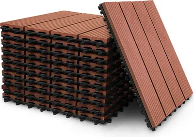 Produktbild von Wolketon Terrassenfliesen WPC Fliesen Holzfliesen Kunststoff 44er 4m² Set 30x30cm,Braun Garten Klickfliese Bodenbelag mit Drainage terassenplatten balkon