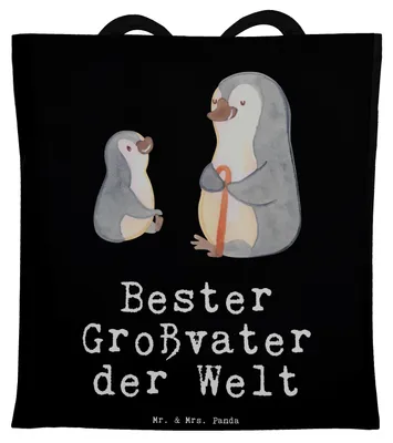 Produktbild von Mr. & Mrs. Panda Tote Bag Pinguin Bester Großvater der Welt - Schwarz - Geschenk, Opa, Tasche, Einkaufstüte, Büchertasche, Geburtstag, Einkaufstasche, Geschenkidee