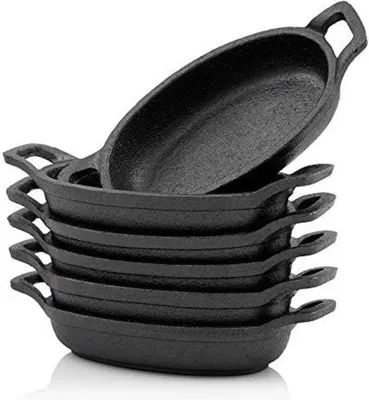 Produktbild von Pfannenwok Gusseisen 6 Stück 20 x 9,5 cm, hitzebeständig für Grill, Ofen und direkte Glut