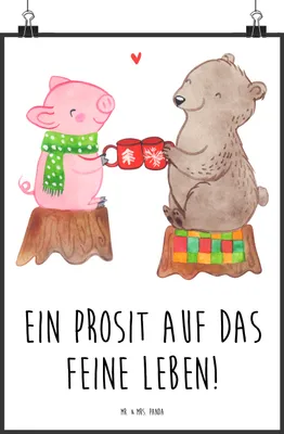 Produktbild von Mr. & Mrs. Panda Bild Glühschwein Sause DIN A3 - Weiß - Geschenk, drucke, Kunstdruck, Posterdruck, Weihnachtszeit, Prost, Weihnachten, Bär, Alles Gute, Schwein, wanddeko
