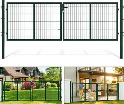 Produktbild von Ikodm Doppelflügeltor Einfahrtstor Gartentor Tore Hoftor verzinkt 300cm x 100cm Doppelflügel - inkl. Schloss, Schlüsseln Gartenpforte Zauntor Grün