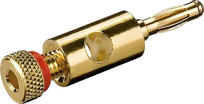 Produktbild von Bananenstecker mit Schraubanschluss vergoldet, 4 mm, Farbring rot
