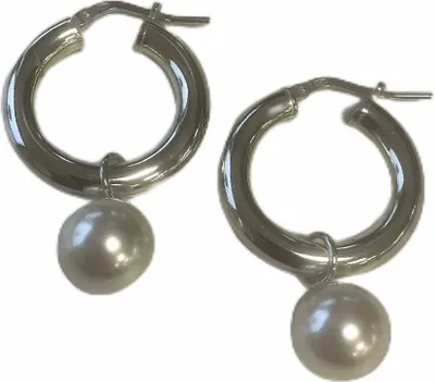 Produktbild von New Bling 9NB-0838 Silber-Ohrringe - Damen - Anhänger - Perle - 10 mm Durchmesser - Ohrringe - 24 x 4 mm - Rhodium - Silber
