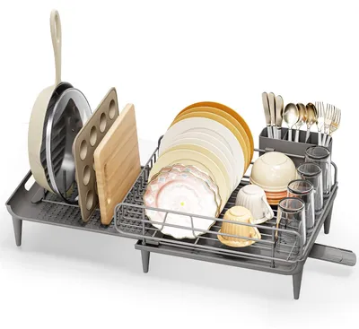 Image de KINGRACK Étagère égouttoir extensible pour vaisselle, porte-vaisselle pliable pour cuisine