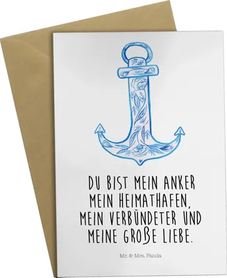 Produktbild von Mr. & Mrs. Panda Grußkarte Anker Blau - Weiß - Geschenk, einladungskarten, hochzeitskarten, Klappkarte, Lustige Sprüche, weihnachtskarten, Beileidskarte