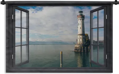 Produktbild von MuchoWow® Wandteppich Wandbehang Aussicht - Wasser - Leuchtturm 90x60 cm Tapisserie Dekoration Wandtuch - Wandskulpturen - Bildteppich