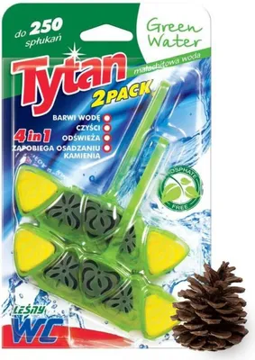 Zdjęcie produktu dla Kostka do Toalet Tytan Green Water 2x40g 4in1 Leśny Zawieszka Barwiąca Wodę