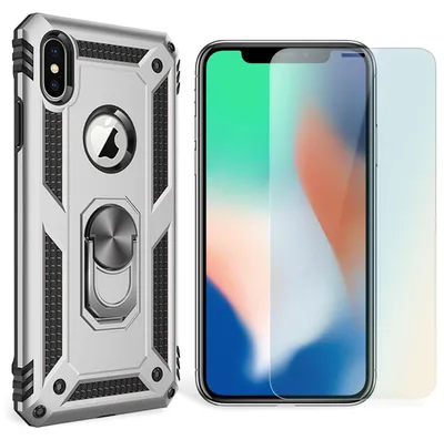 Immagine prodotto di NALIA Anello custodia del telefono cellulare per iPhone X / XS, custodia cover bumper protezione display vetro argento