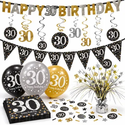 Produktbild von 30. Geburtstag Party Deko Set Partyartikel gold schwarz silber